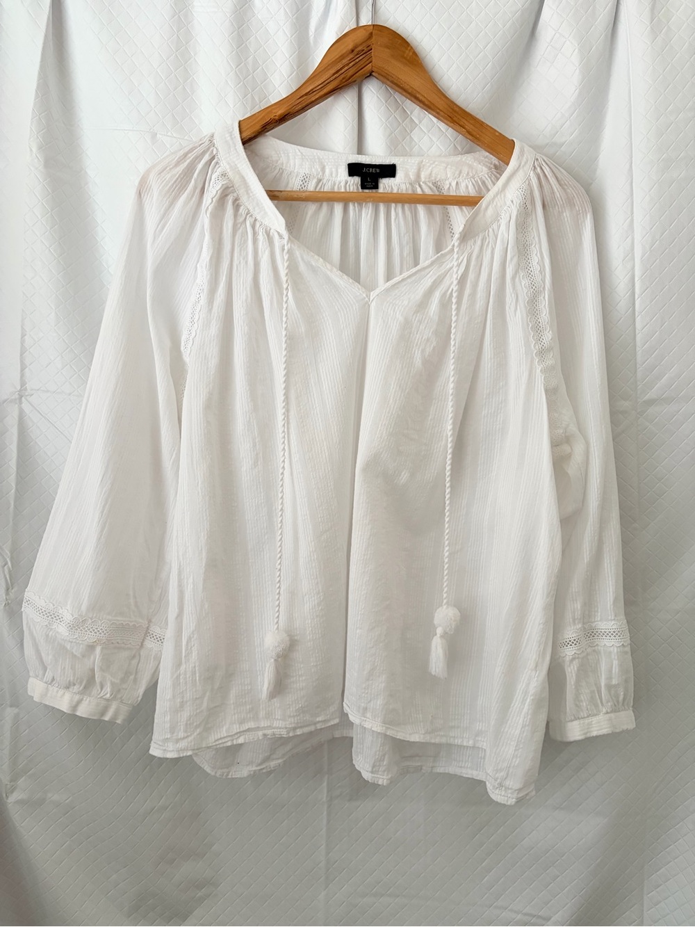 J. Crew White Tassel bohoo Peasant Blouse